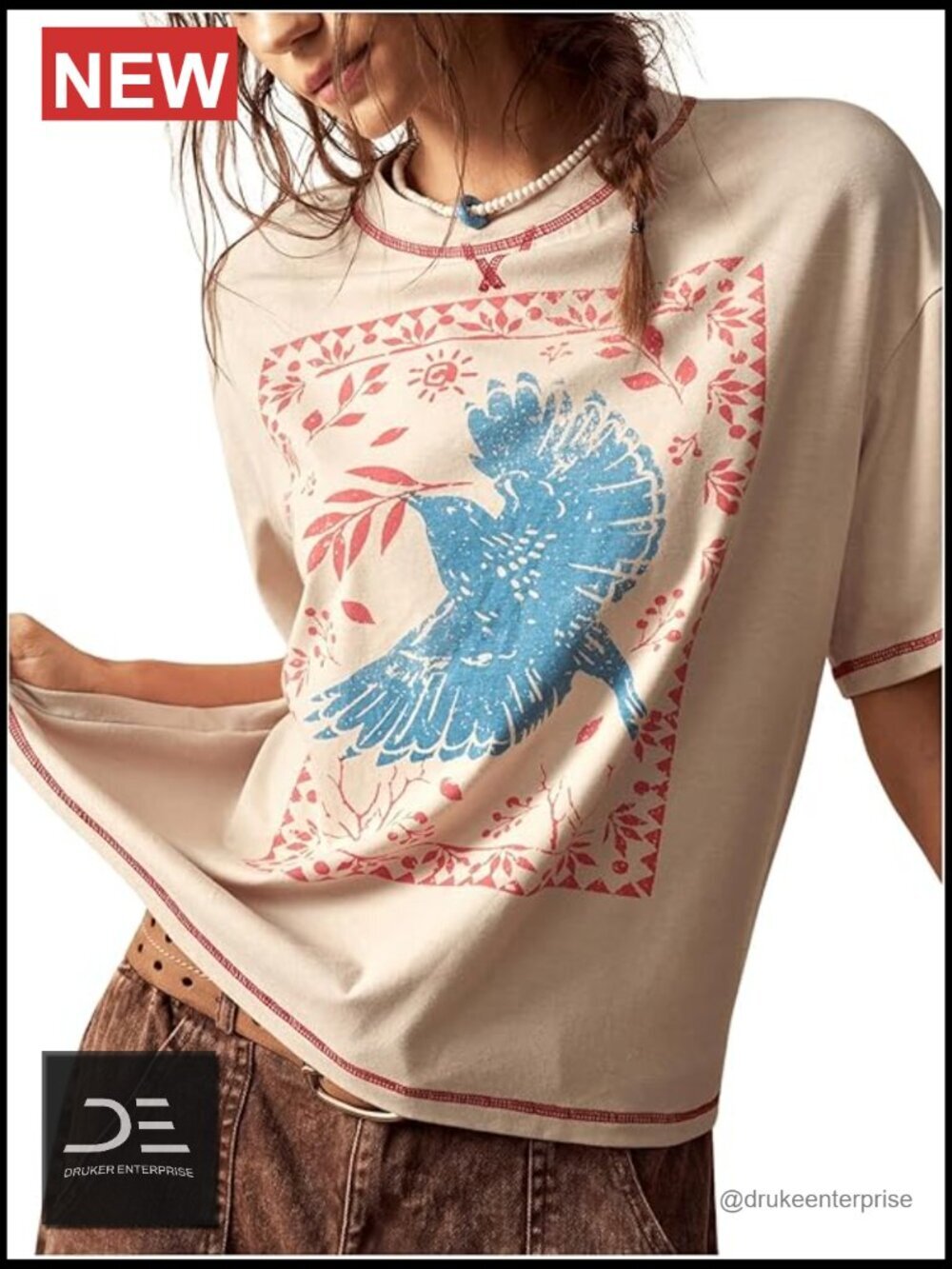 Graphic Boho Loose Fit Crewneck Short Sleeve T-Shirt